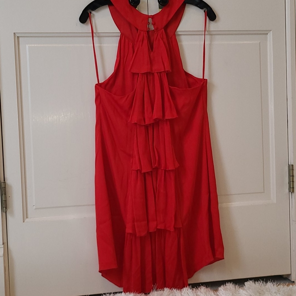 Alice + Olivia red silk dress with ruffle dress